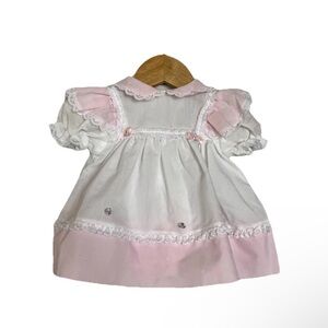 Vtg Little Precious Infant Girl Pink White Lace Smocked Dress Size 3-6 Months